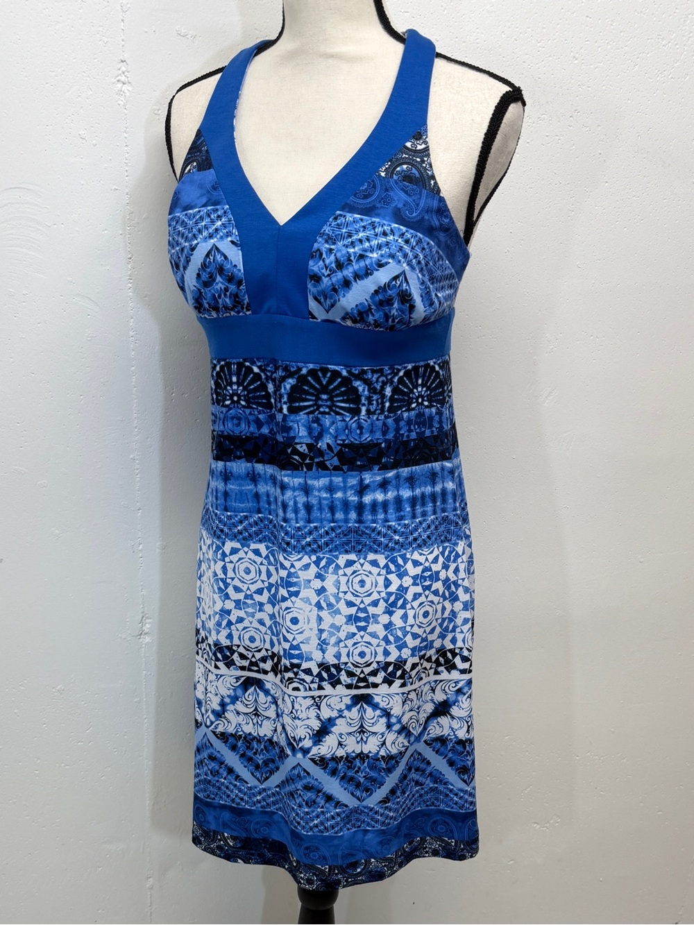 Blue Patterned V-Neck One-Piece Swim Dress - Picture 5 of 15